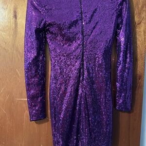 Purple Sequin Long Sleeve Dress